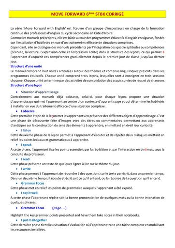 Guide manuel d'Anglais Move Forward 6ième SPECIMEN edtion Vallesse by Tehua