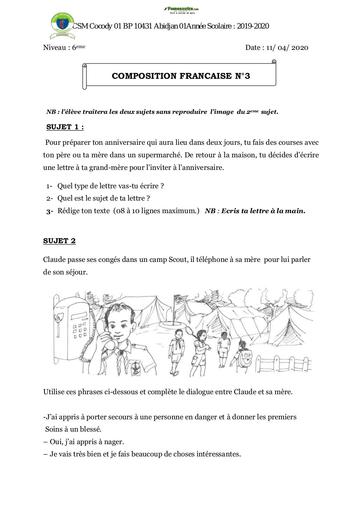 Devoir Composition Française Niveau 6ème