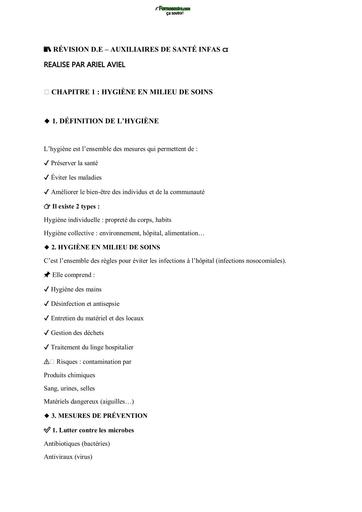 INFAS résumé Hygiène en milieu de soins by TEHUA