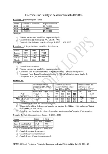 Exercices sur analyse de Document HG Economie by Tehua