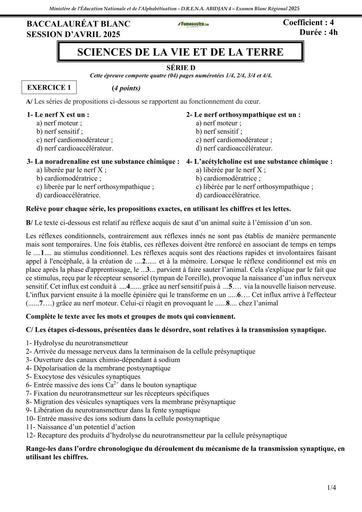BAC REGIONAL 2025 DREN ABIDJAN 4 SVT SERIE D SUJET BY TEHUA