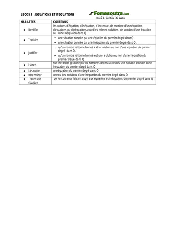 Equations et Inéquations - Guide pédagogique Maths 4ème