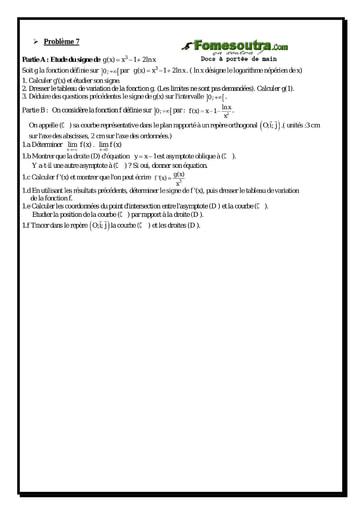 Problème (7) Etude d'une Fonction Logarithme Népérienne - Maths Terminale D
