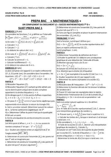 PREPA BAC Mathématiques 2021