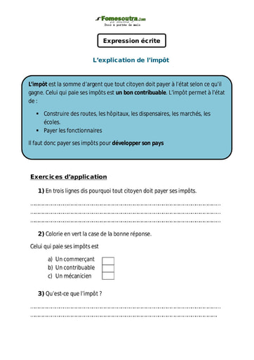 L’explication de l’impôt - Cours CE1