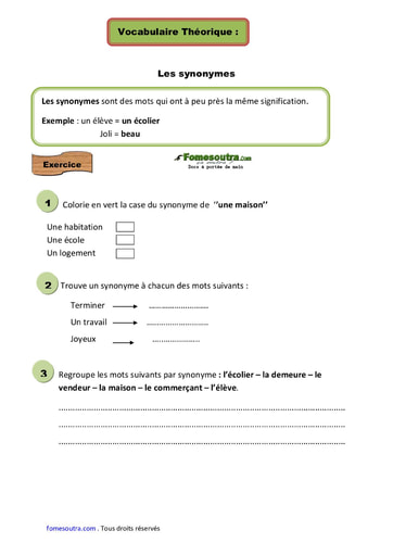 Les synonymes - Cours CE1