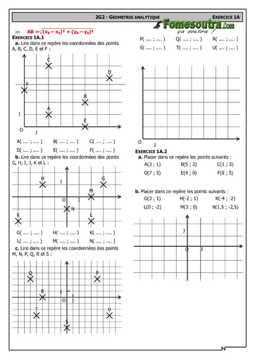 Géométrie analytique 1 - Maths 2nd F2