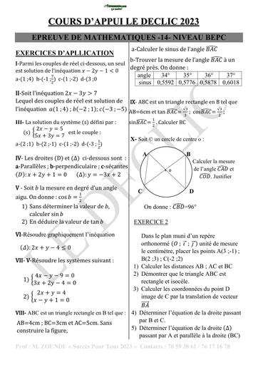 COURS D'APPUI LE DECLIC MATHS 3ième N°14 BY TEHUA