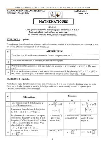 Bac blanc Maths Serie D Korhogo 2024 by Tehua