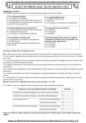 Sujet 09 prepa BAC elite renfo 2023 by Tehua