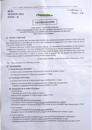 Bepc 2024 Zone 2 ORTHOGRAPHE by Tehua