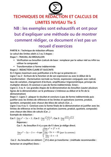 CALCULS DE LIMITES Tle BAC