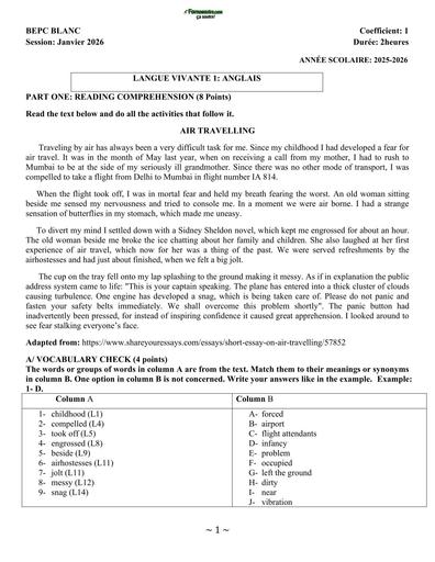BEPC BLANC JANVIER 2026 SUJET D'ANGLAIS by TEHUA