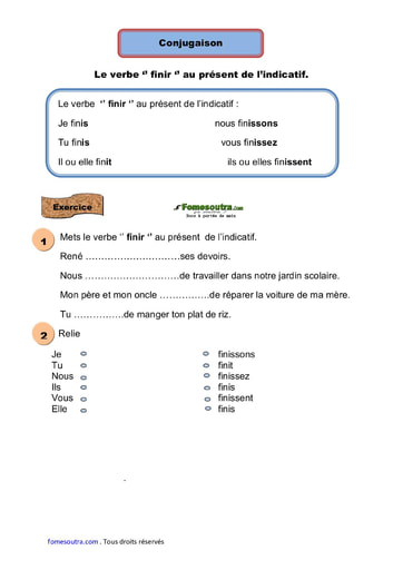 Le verbe ‘’ finir ‘’ au présent de l’indicatif - Cours CE1