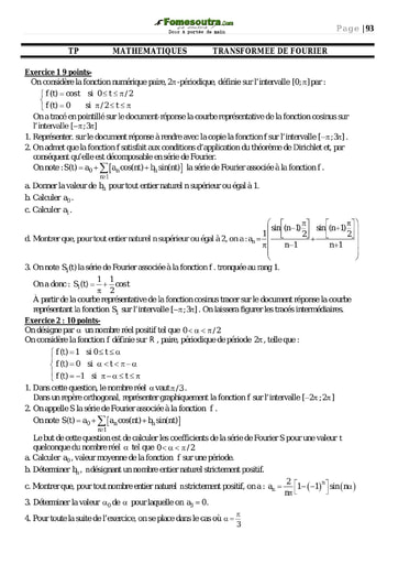 Sujet corrigé Transformée de Fourier - Maths BTS