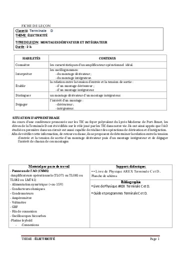 FICHE DE COURS PC Tle D L9 MONTAGE  DERIVATEUR BY TEHUA