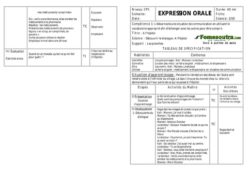 A l’hôpital - Fiche pour enseignant CP1