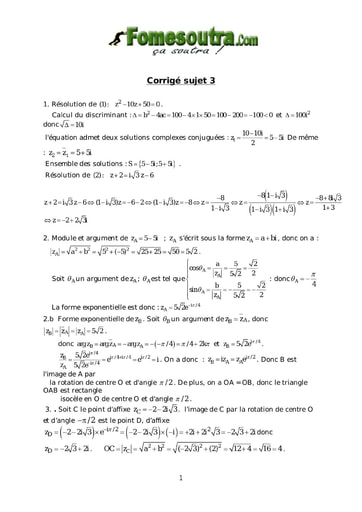 Corrigé TP 3 nombres complexes et transformation du plan maths niveau Terminale D