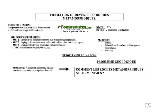 Formation et devenir des roches métamorphiques - SVT 2ndC