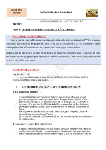 5ème H1 Les premiers habitants de la Côte dIvoire