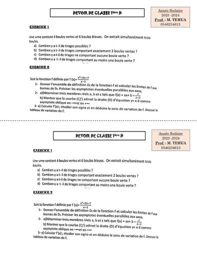 DEVOIR DE MATHS 1ière D Fin de troisième trimestre 2024  by Tehua