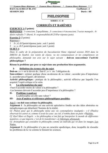 BAC BLANC 2024 PHILO SERIE CD CORRIGE By TEHUA