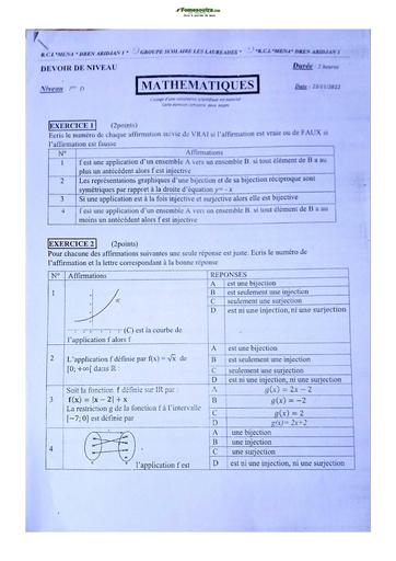 Sujet de Mathématique Première D Lycée Classique Abidjan  2023