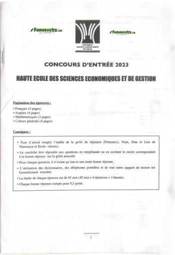 Epreuves concours entrée à HEEG  session 2023 by TEHUA