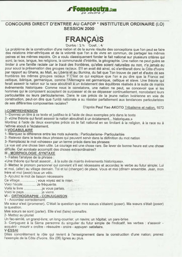 Sujet de Français CAFOP 2000