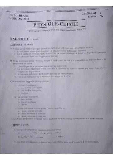 Sujet de PC 3EME Examen blanc RÉGION DU GONTOUGO