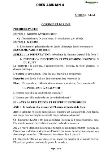 BAC blanc régional 2025 dren Abidjan 4 PHILO CORRIGE ET BAREME SERIE A1 et A2 BY TEHUA