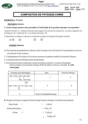 COMPOSITION DE PC niveau 1ière C ENS JANVIER 2026 by TEHUA