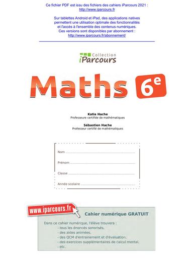 Cahier Maths 6eme iparcours 2021 by Tehua