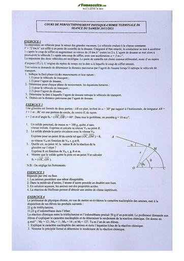 Sujet de Physique-Chimie Terminale D Lycée Classique Abidjan 2021-2022