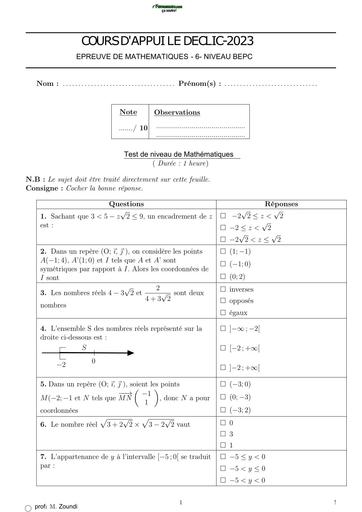 COURS D'APPUI LE DECLIC MATHS 3ième N°6 BY TEHUA