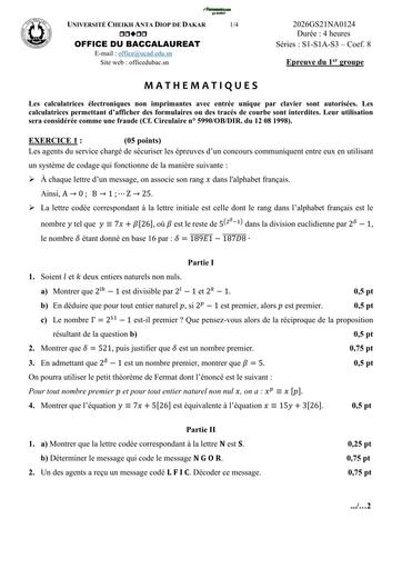 BAC 2026 MATHS SERIE C Sujet SENEGAL BY TEHUA