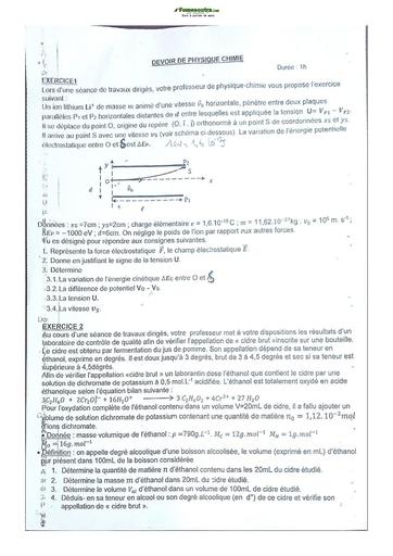 Sujet Prépas BAC Physique-Chimie TD Lycée Classique Abidjan 23