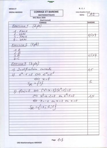 BAC BLANC 2026 DRENA ABOISSO SUJET MATHS SERIE A2 (BAREME) by TEHUA
