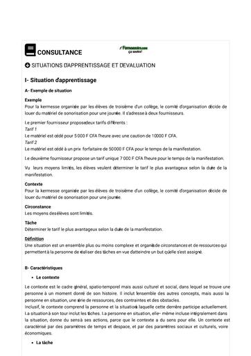 Formation Situations d'apprentissage et d'évaluation