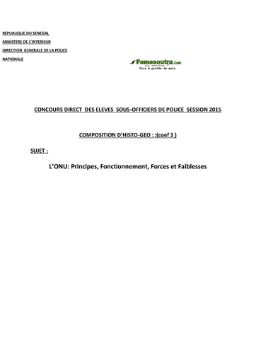 Sujet d'Histoire - Géographie Français concours de Police du Sénégal