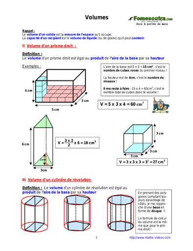 Volumes - Cours de Maths niveau 5eme