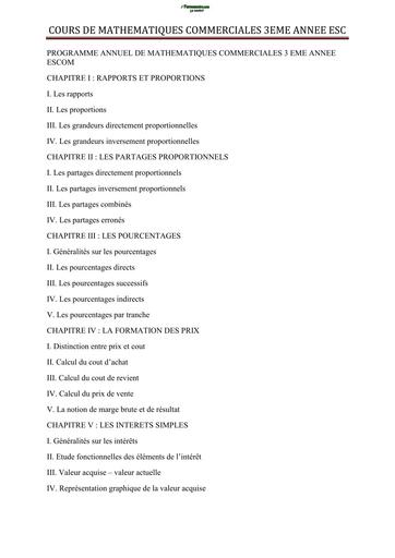 COURS MATHEMATIQUES COMMERCIALES 3ième Annee ESCOM by Tehua