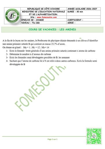 FICHE 3 chimie Tle C&D LES AMINES by TEHUA