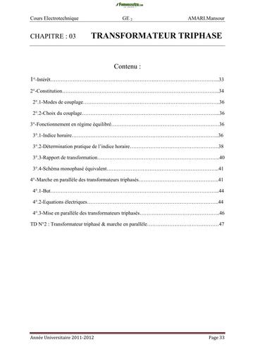 COURS BTS Chapitre 03 Transformateur Triphase B TEHUA