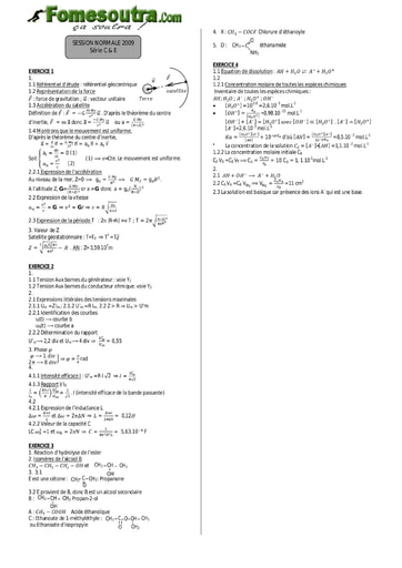 Corrigé de Physique-Chimie BAC C et E 2009