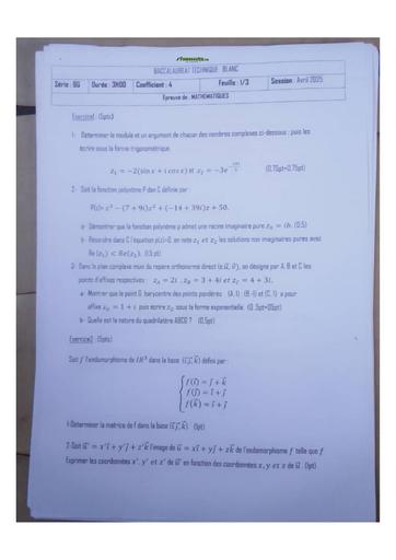 BAC BLANC TECHNIQUE(SERIE BG) 2025 MATHS SUJET+BAREME BY TEHUA