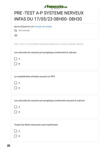 PRE TEST A P SYSTEME NERVEUX INFAS DU 17 05 23 by TEHUA
