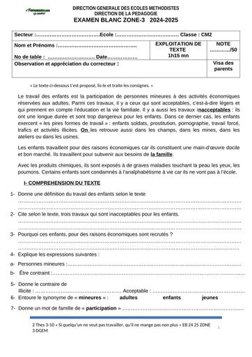 CEPE BLANC ZONE 3 SUJETS+CORRIGES RCI BY TEHUA