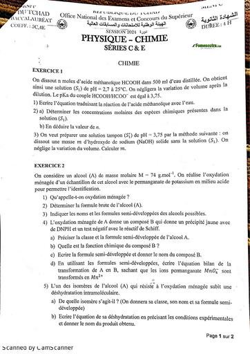 Sujets Bac C 2024 PC tchad BY TEHUA