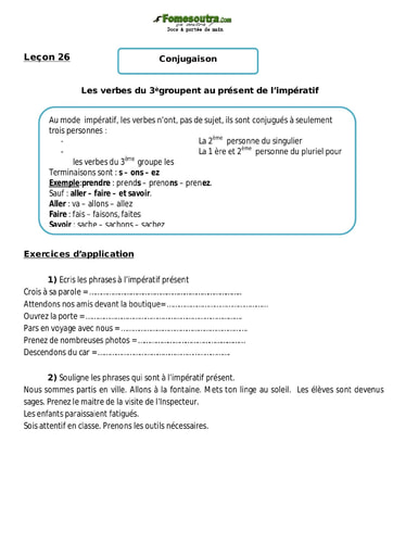 Les verbes du 3ème groupe au présent de l’impératif - Cours CM1